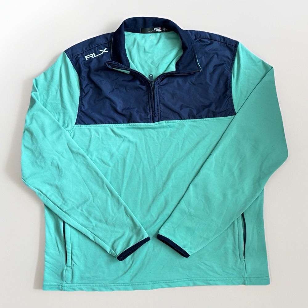 RLX Ralph Laruen Golf Men's Sweater Jacket Green‎ Blue Stretch Wicking Size LG